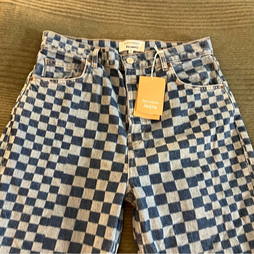 Cynthia Checkerboard High Rise Straight Jeans